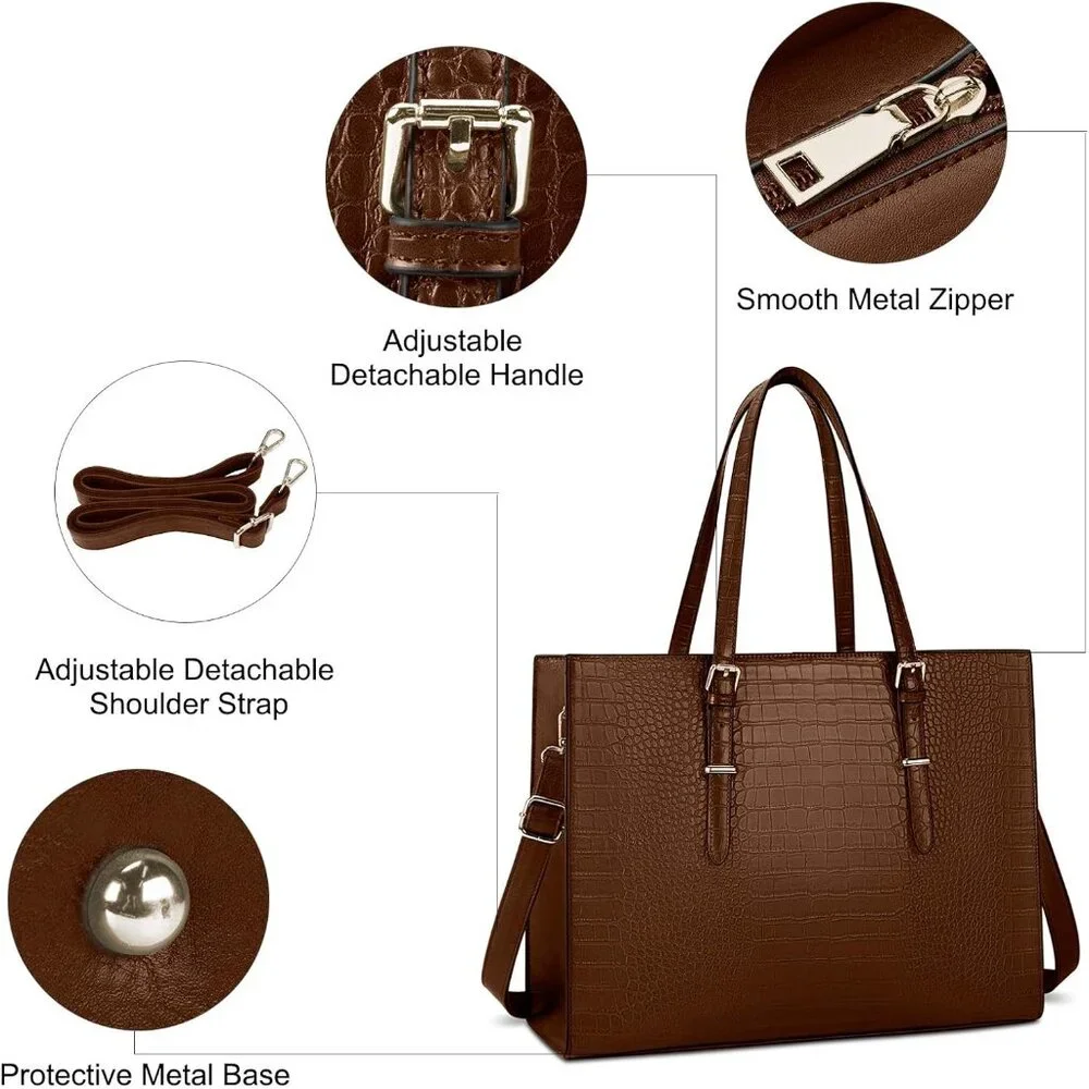 〽️Women Coffee Leather Waterproof Professional Shoulder Bag 15.6 Inch Laptop Bag